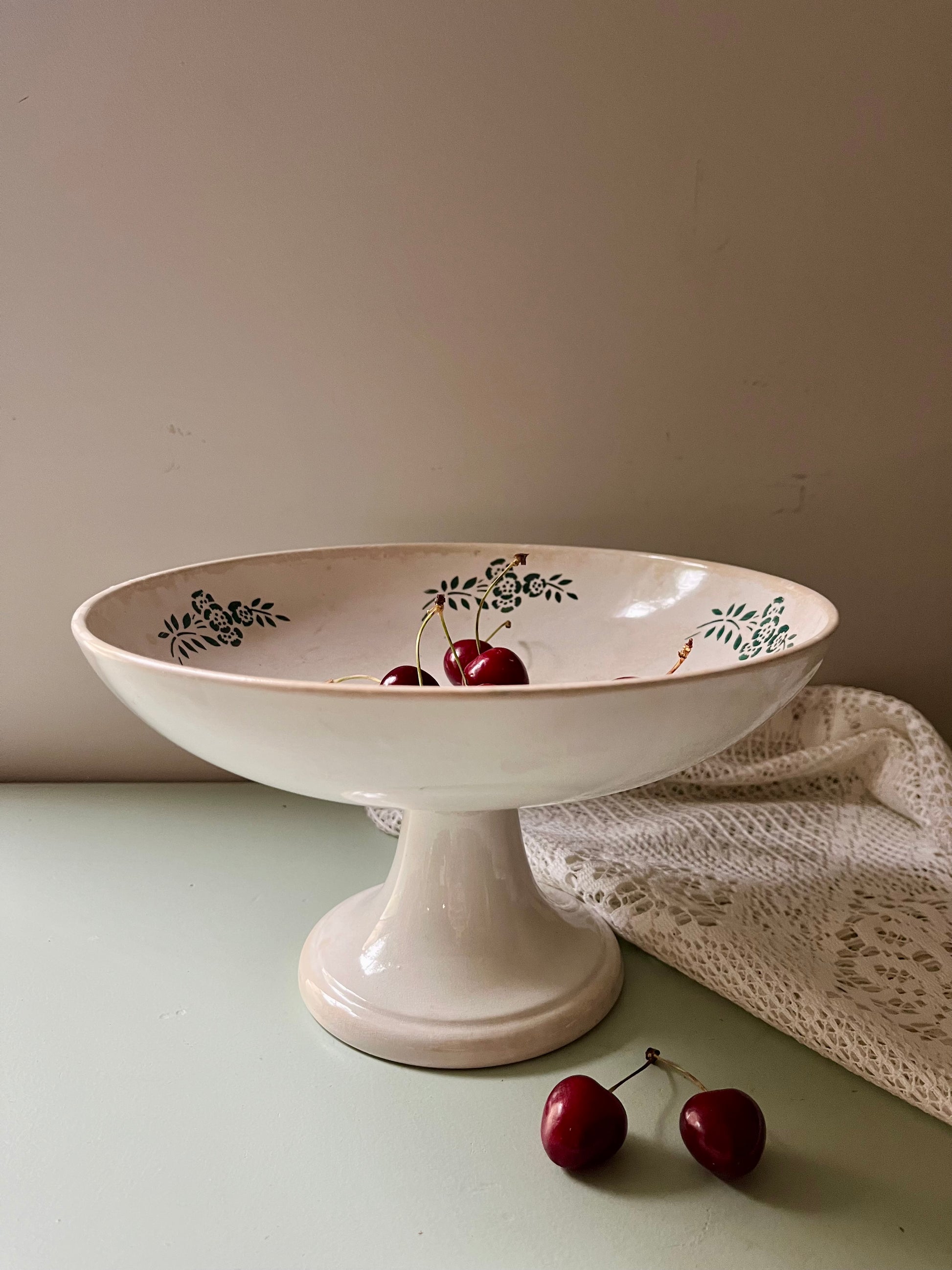 Compotier en céramique fleurs vertes  Vaisselle Patine