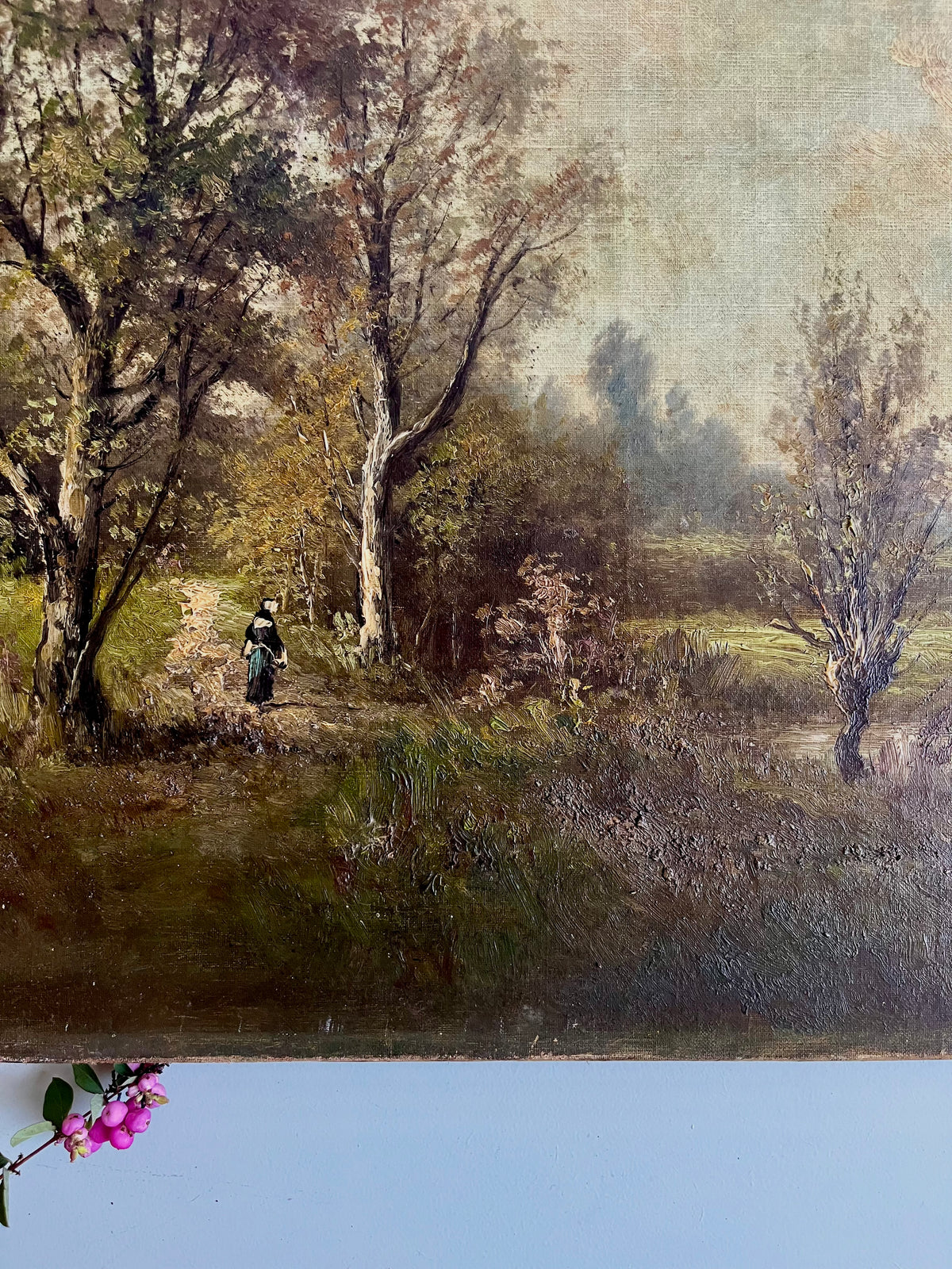 Toile peint à la main paysage   Patine