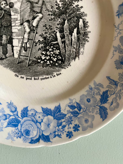 Assiette parlante ancienne Niderviller – Décor bleu fleuri  Vaisselle Patine