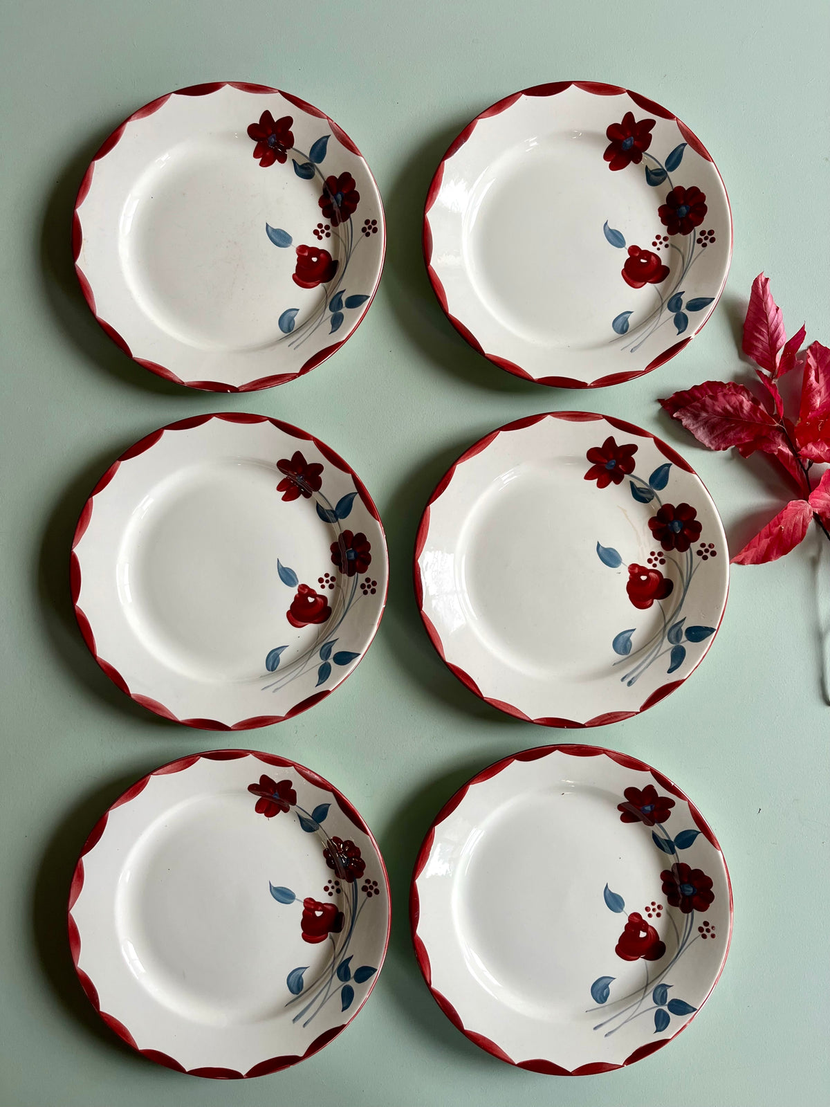 Assiettes anciennes Henri E.C. Salins – Lot de 6  Vaisselle Patine