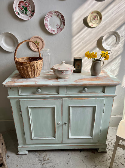 Buffet ancien patiné 2 portes bleu/vert