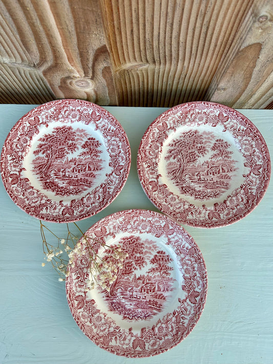 Assiettes à dessert décor rouge style anglais - lot de 3