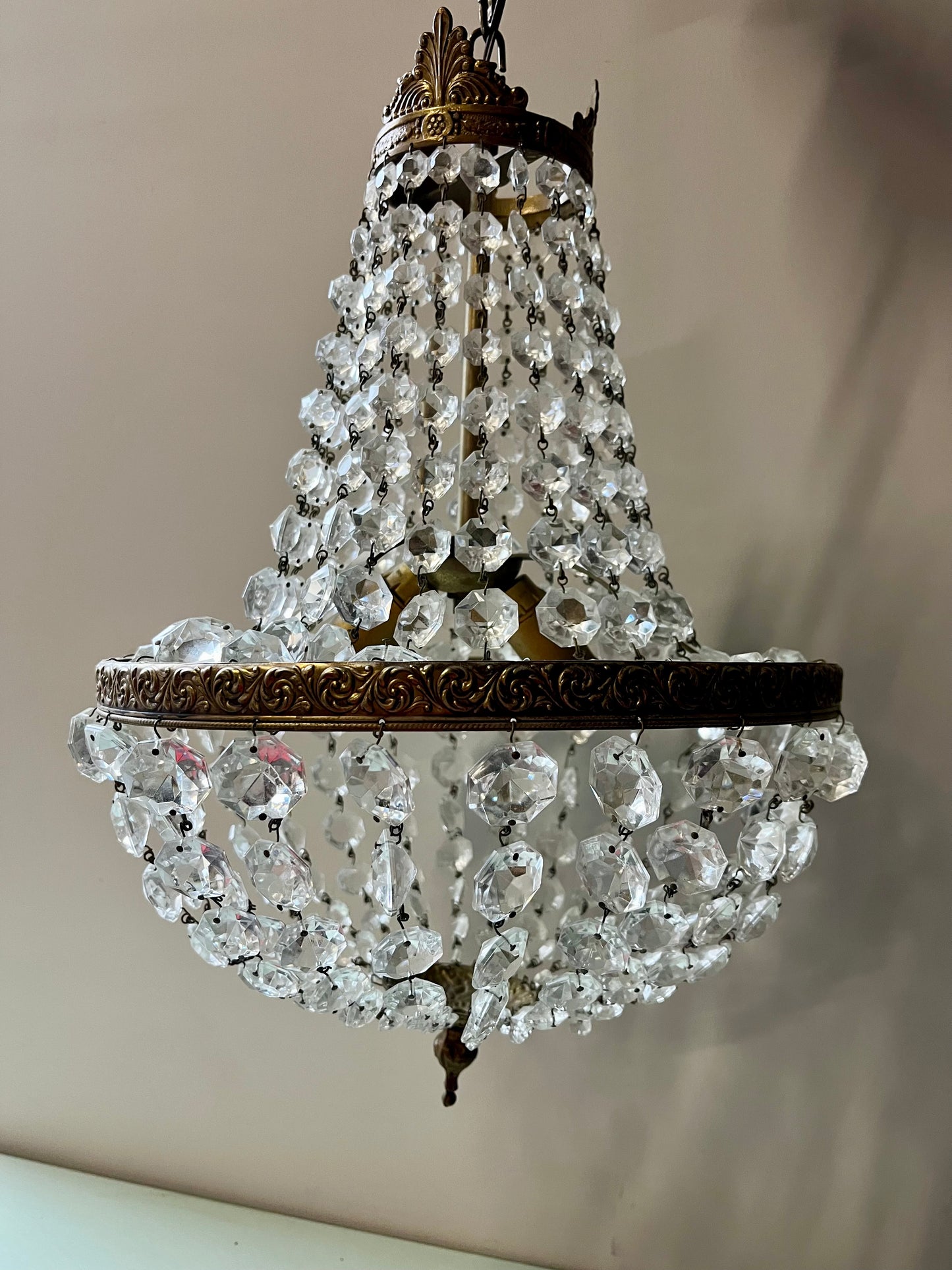 Lustre montgolfière à pampilles vintage