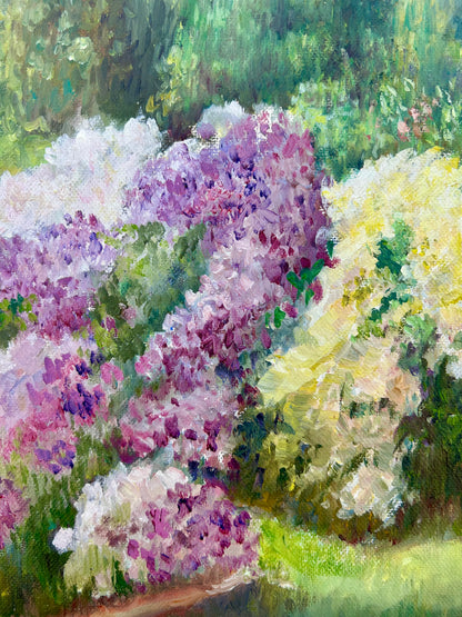 Huile sur toile jardin floral  Décoration Patine