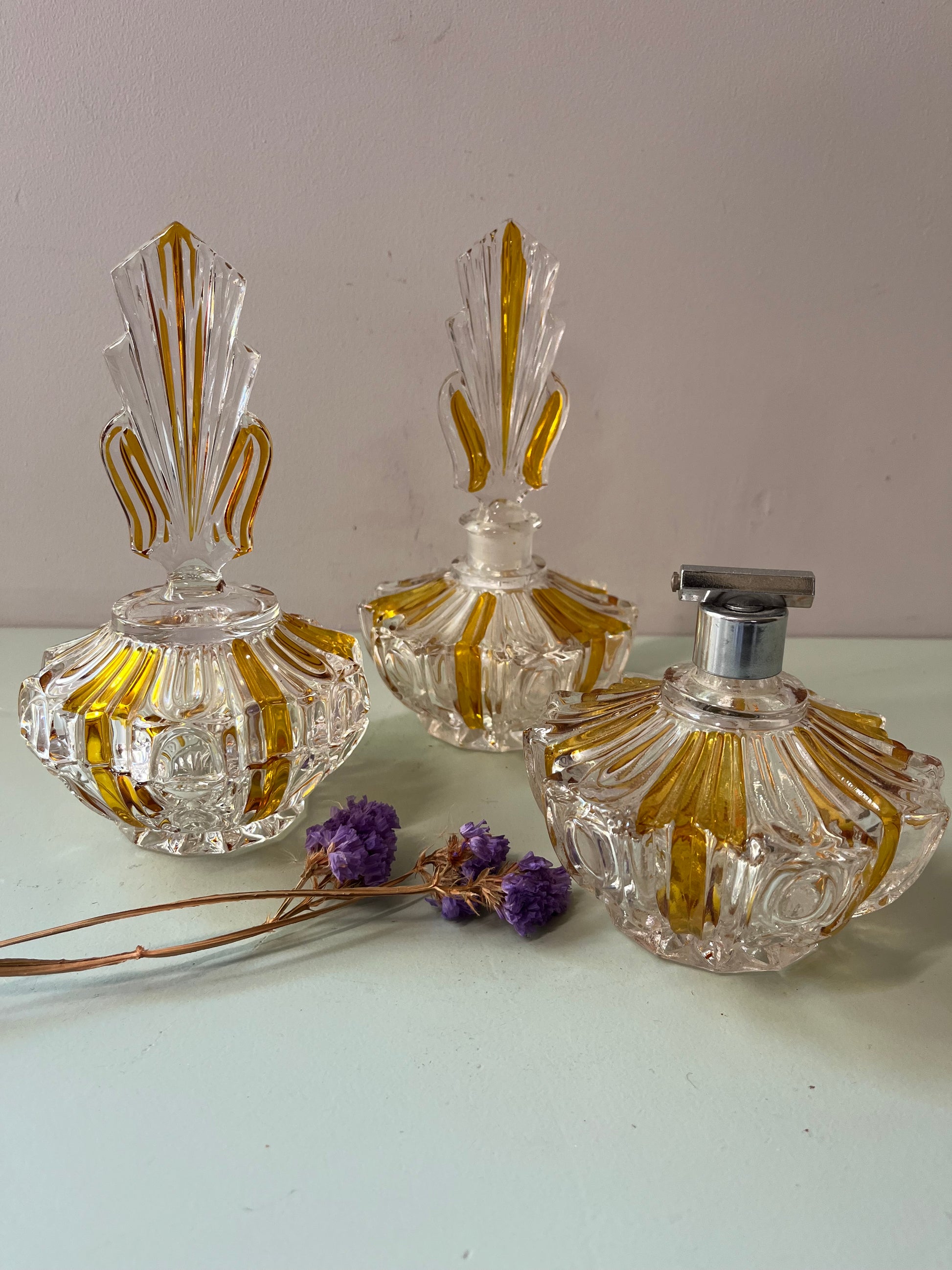 Ensemble de toilette vintage en cristal   Patine