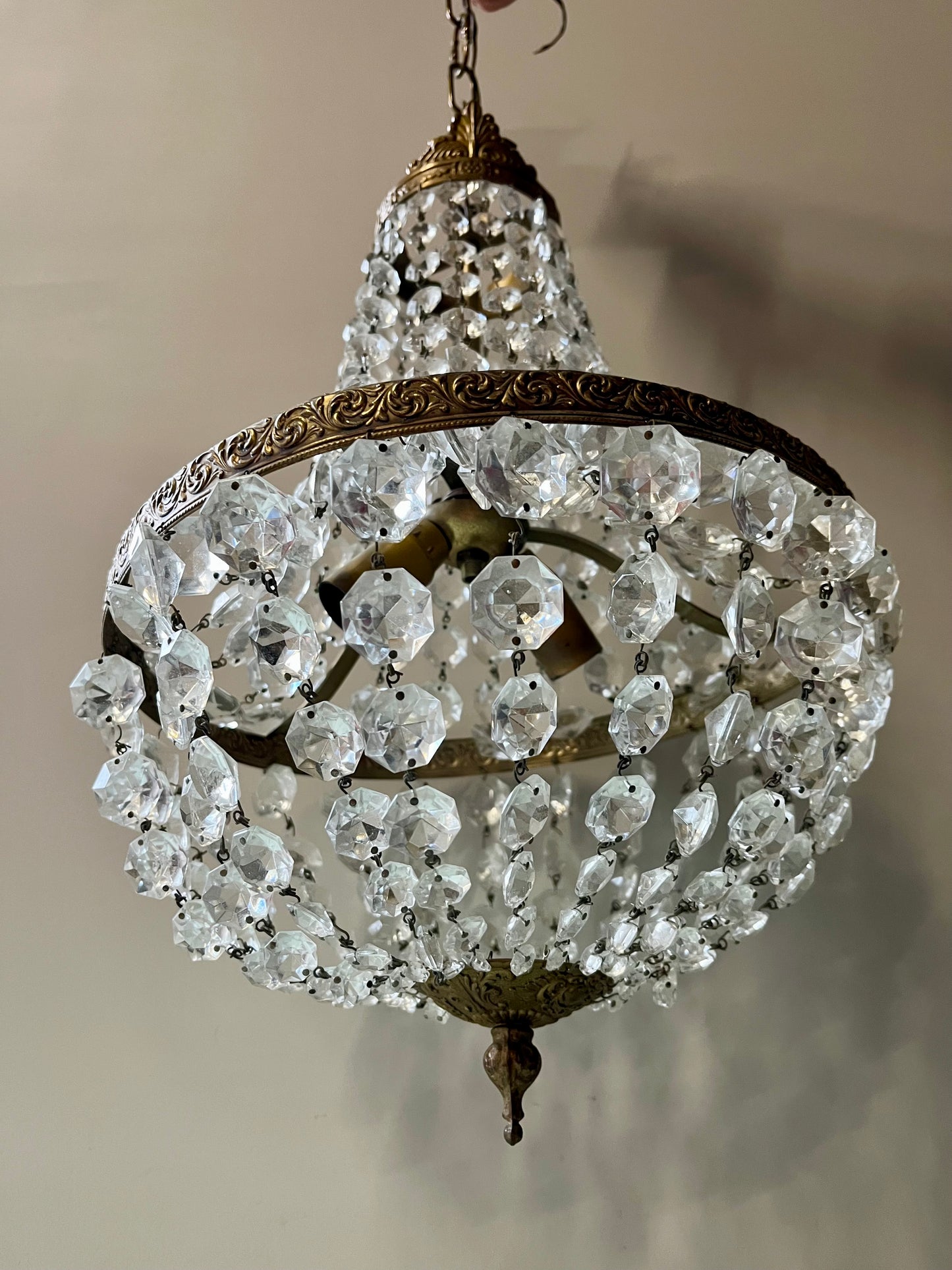 Lustre montgolfière à pampilles vintage