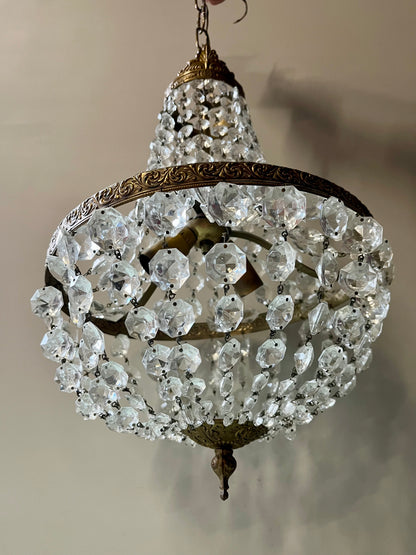 Lustre montgolfière à pampilles vintage