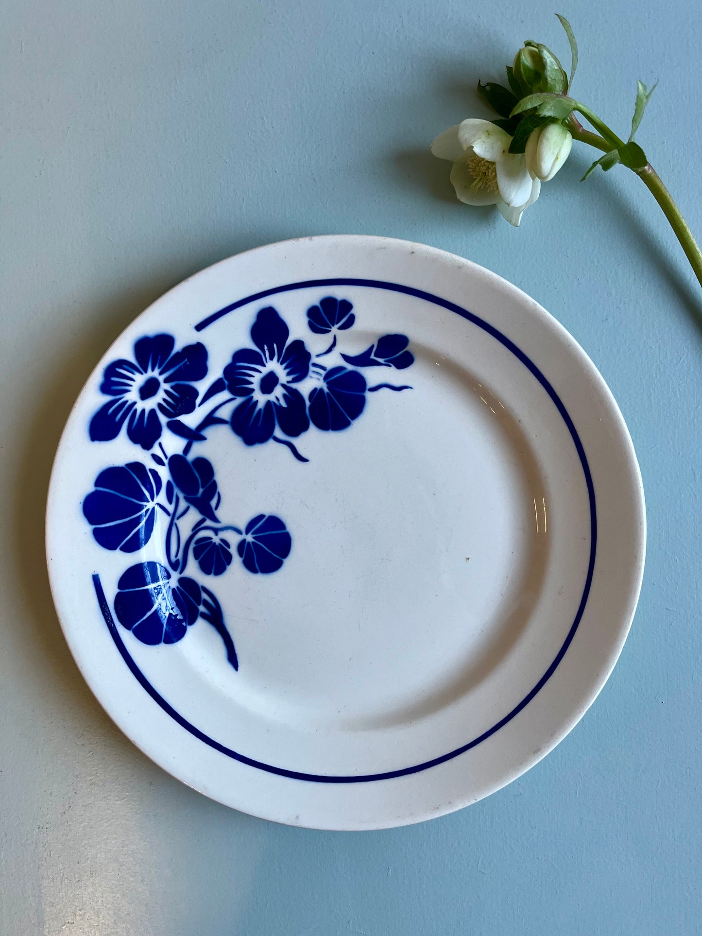 Assiette en faïence vintage motif fleurs bleues-Badonvillier