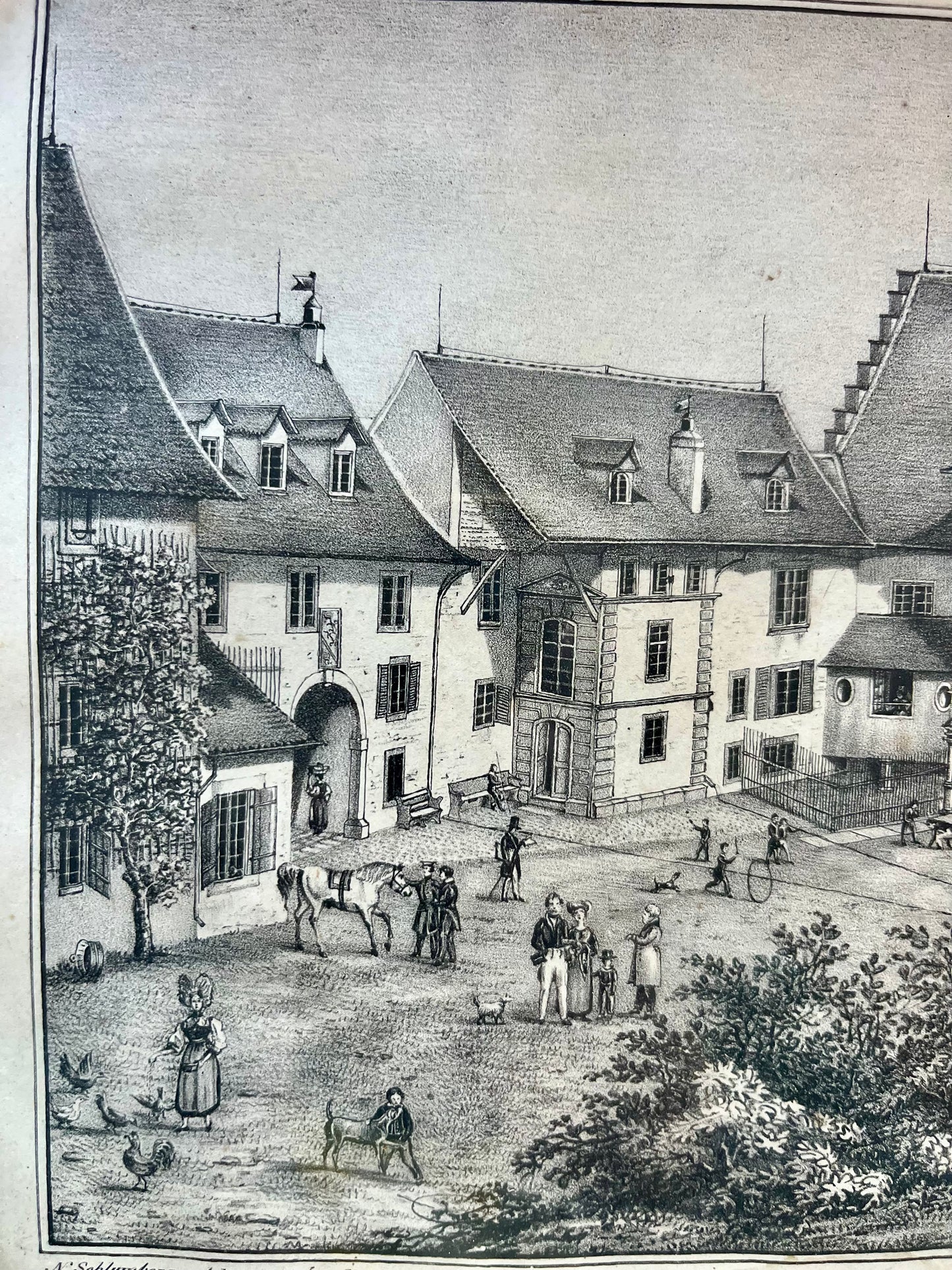 Lithographie numéroté de Elgelmann « intérieur du château de Lenzbourg »
