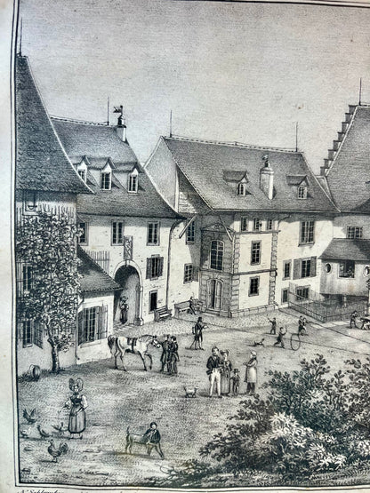 Lithographie numéroté de Elgelmann « intérieur du château de Lenzbourg »