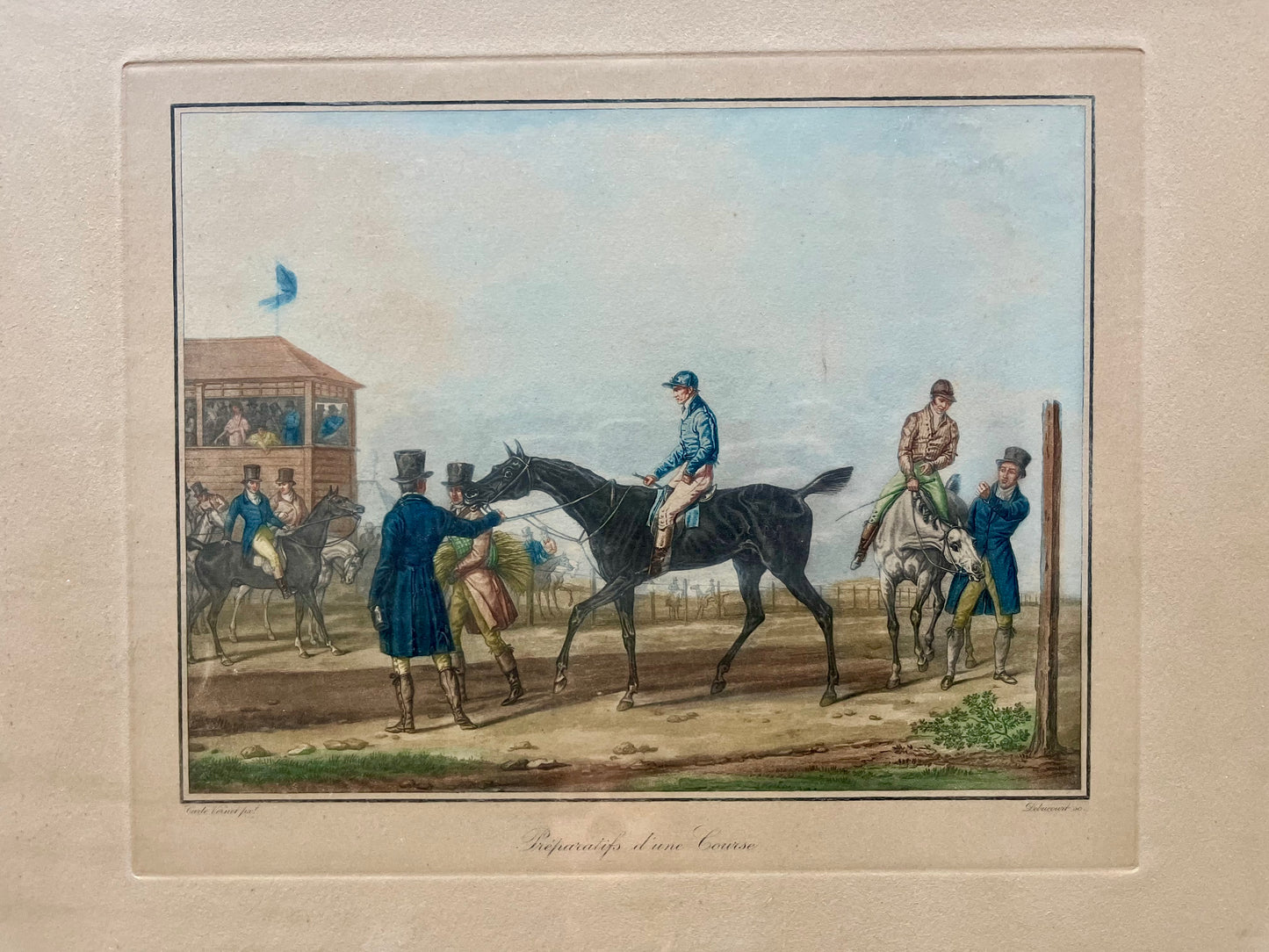 Lithographie en couleur Carle Vernet - Debucourt - « Préparatifs d’une course »