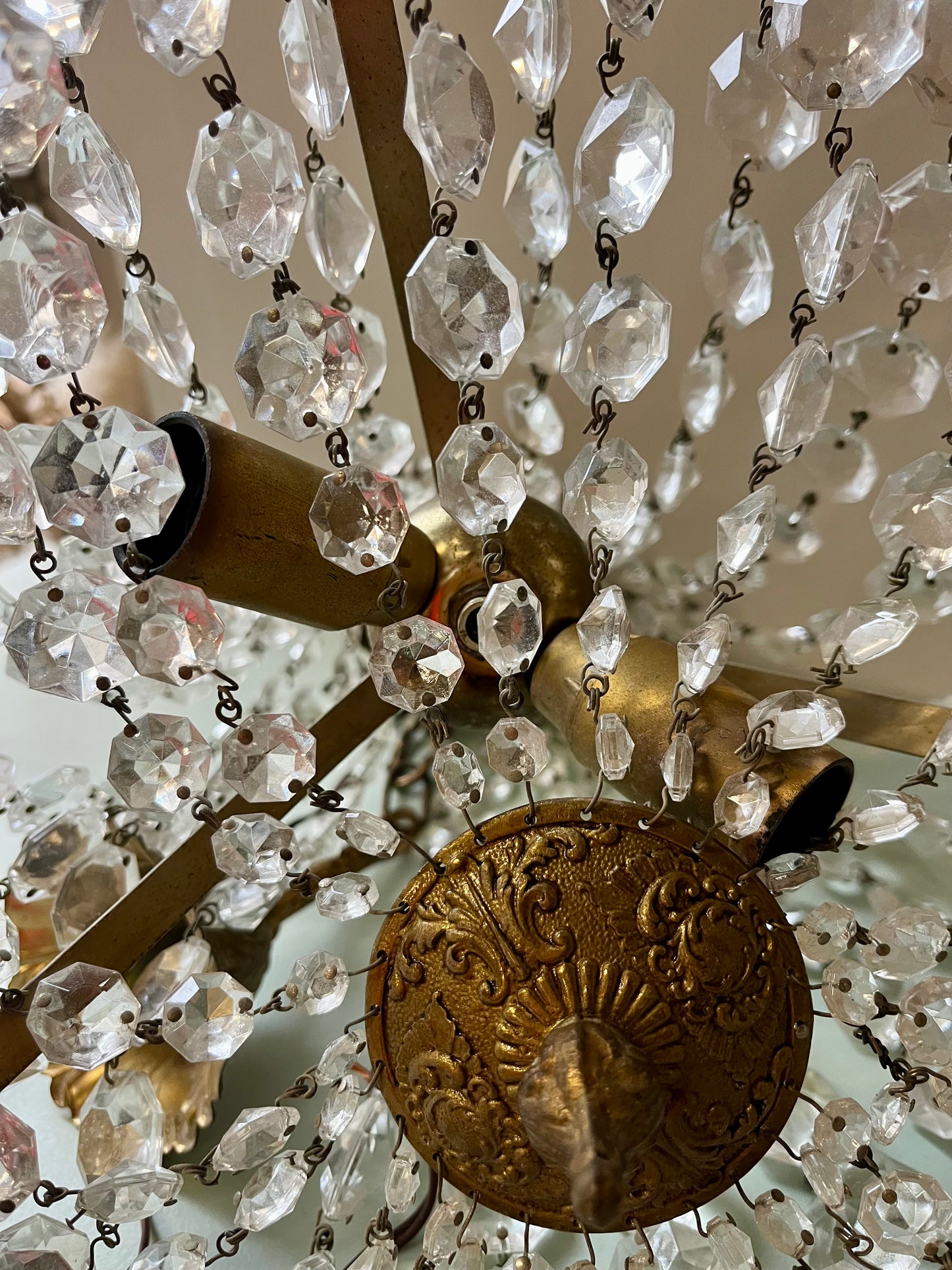 Lustre montgolfière à pampilles vintage