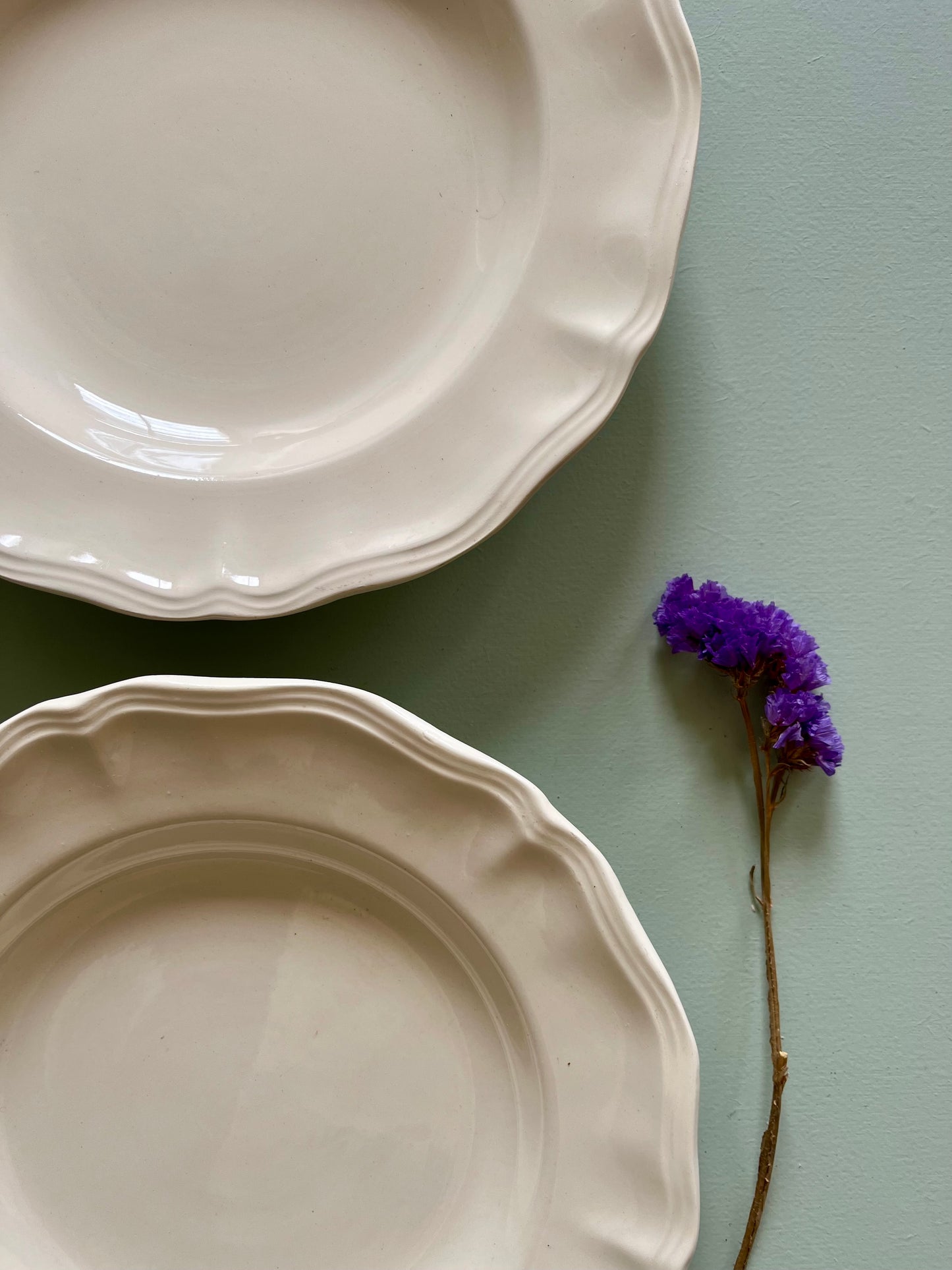 Assiettes creuses Sarreguemines beige- lot de 2   Patine