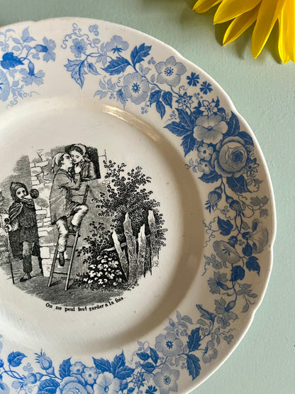 Assiette parlante ancienne Niderviller – Décor bleu fleuri  Vaisselle Patine
