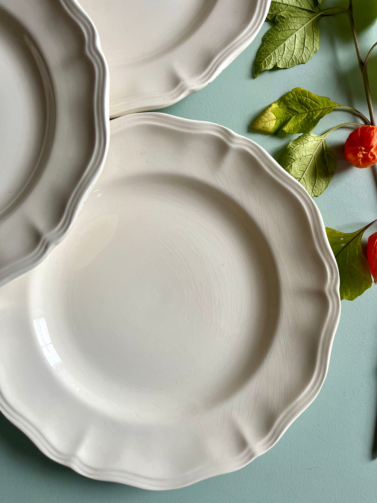 Assiettes anciennes Sarreguemines beige – Lot de 5   Patine