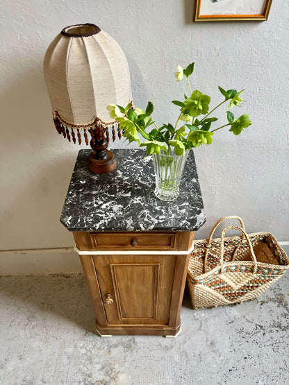 Chevet ancien placage noyer plateau en marbre