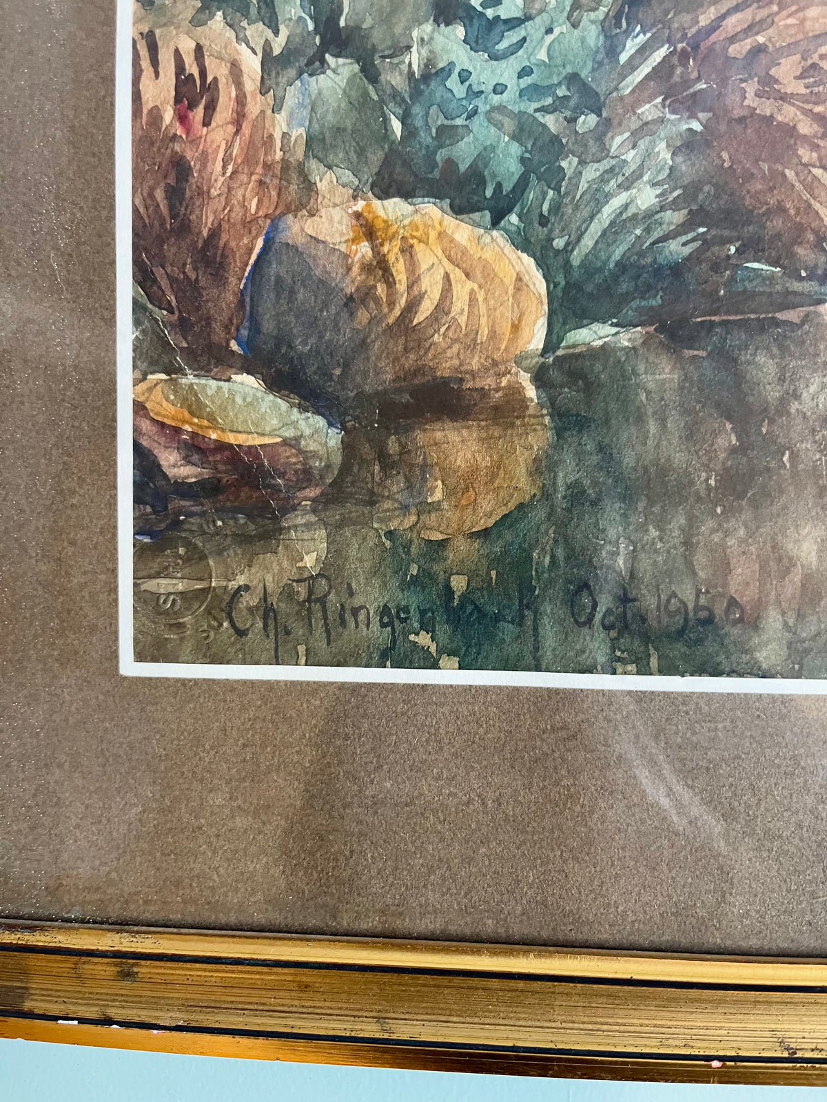 Tableau doré avec peinture à l'aquarelle   Patine