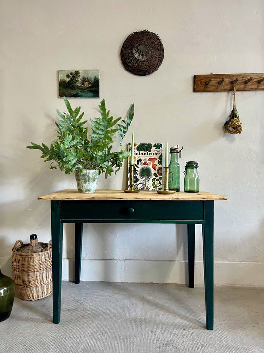 Table de ferme ancienne patinée vert   Patine