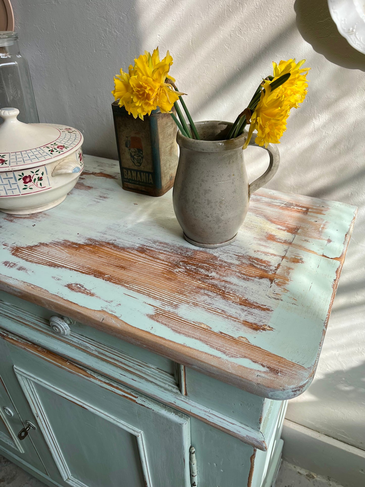 Buffet ancien patiné 2 portes bleu/vert