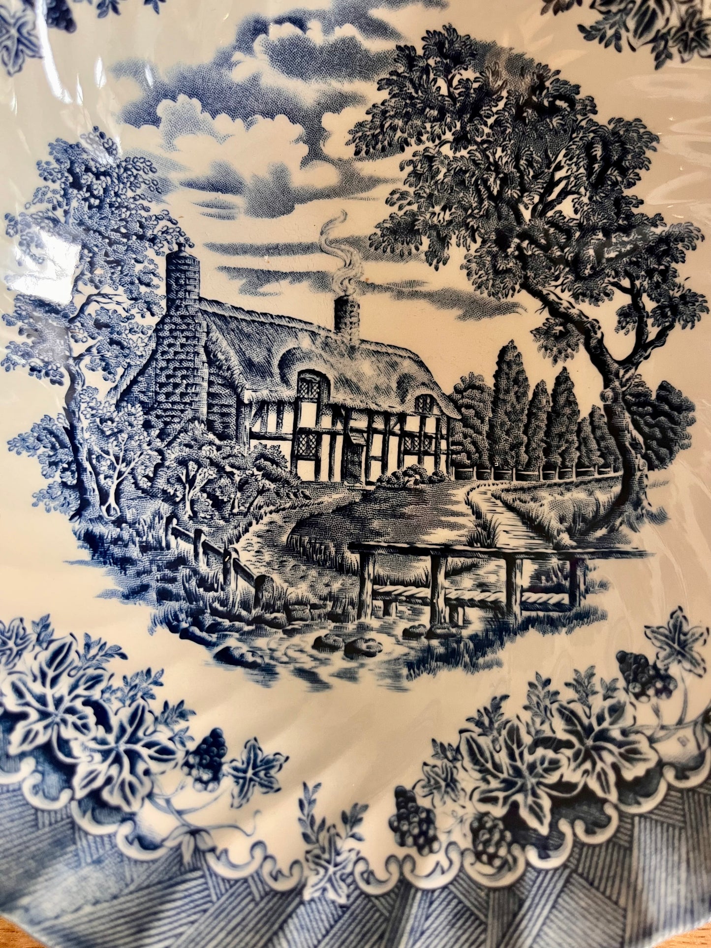 Saladier en céramique décor bleu anglais  Vaisselle Patine