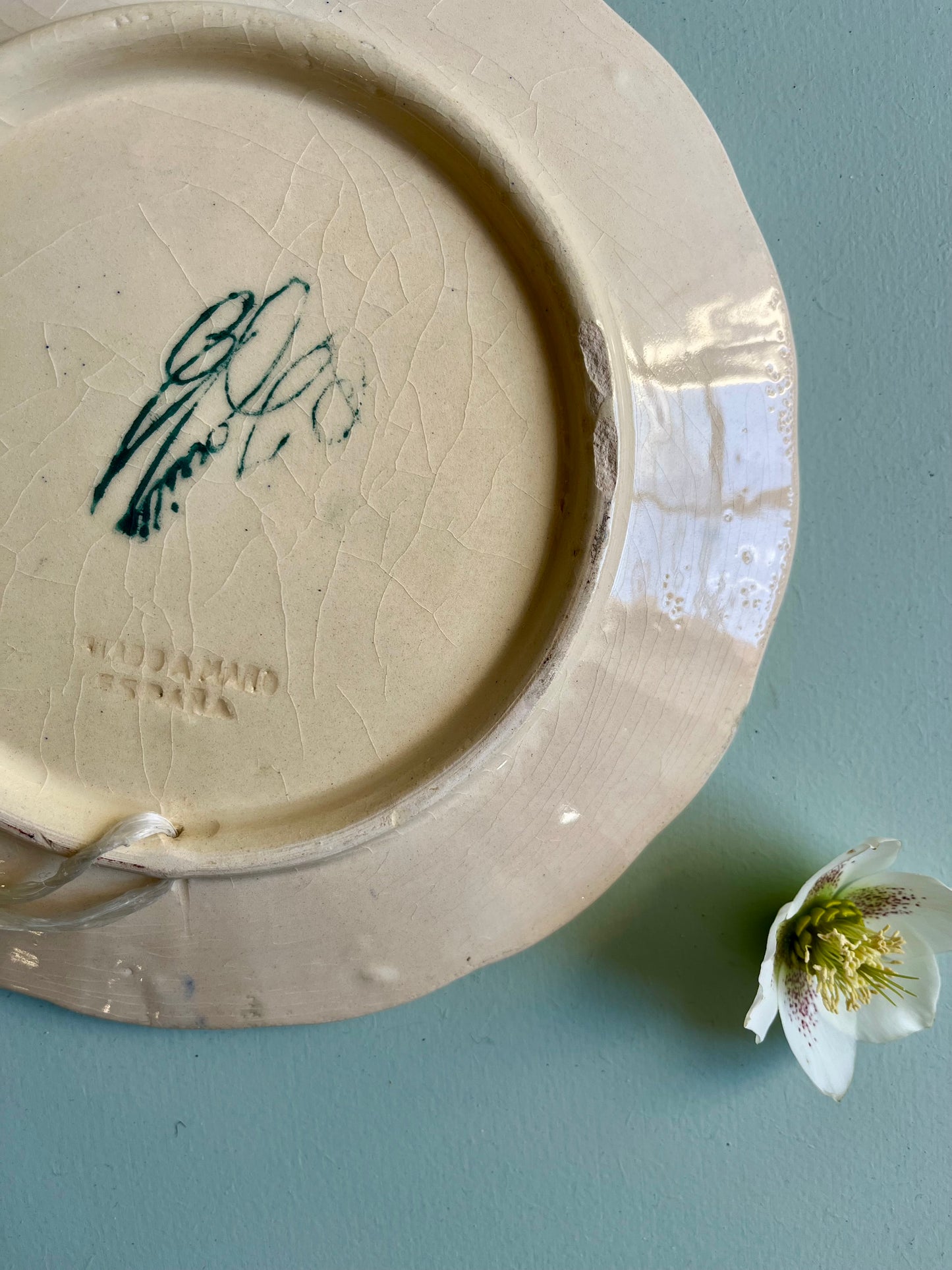 Assiette décorative en faïence vert et jaune