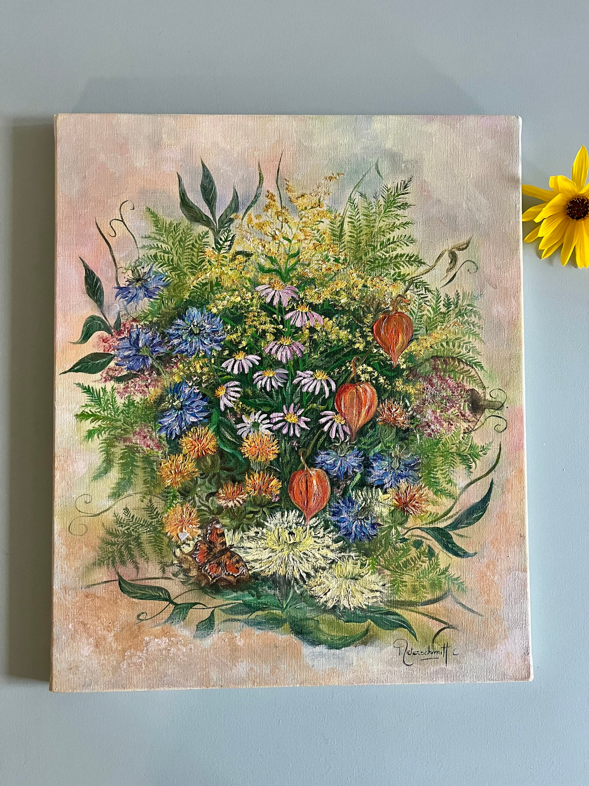 Peinture sur toile florale  Décoration Patine