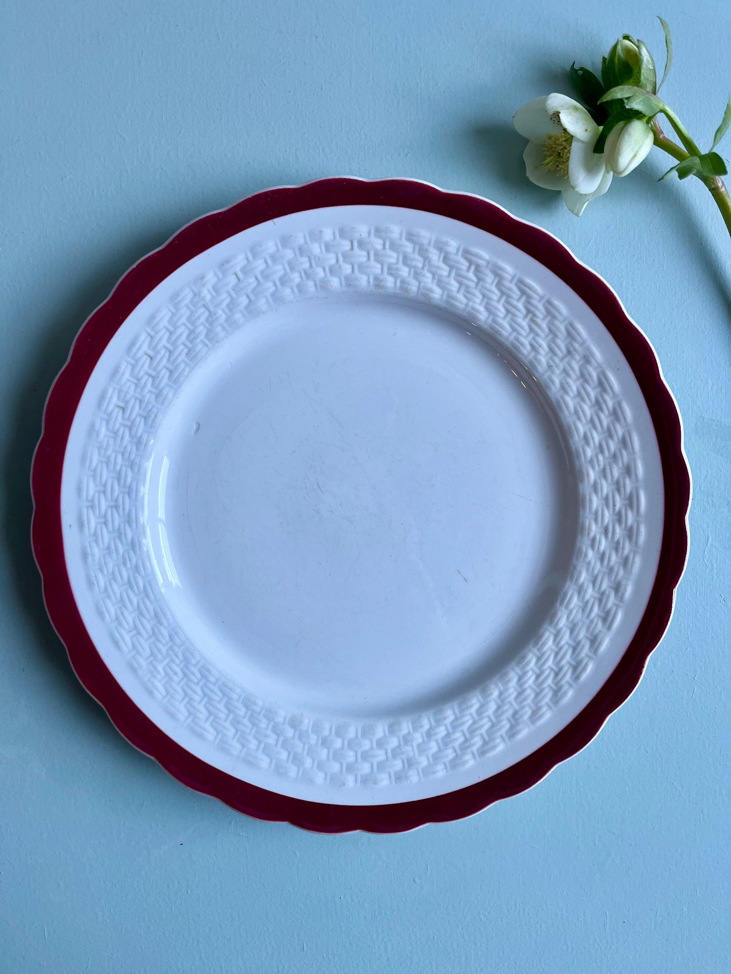 Assiettes en faïence bordure bordeaux-lot de 2