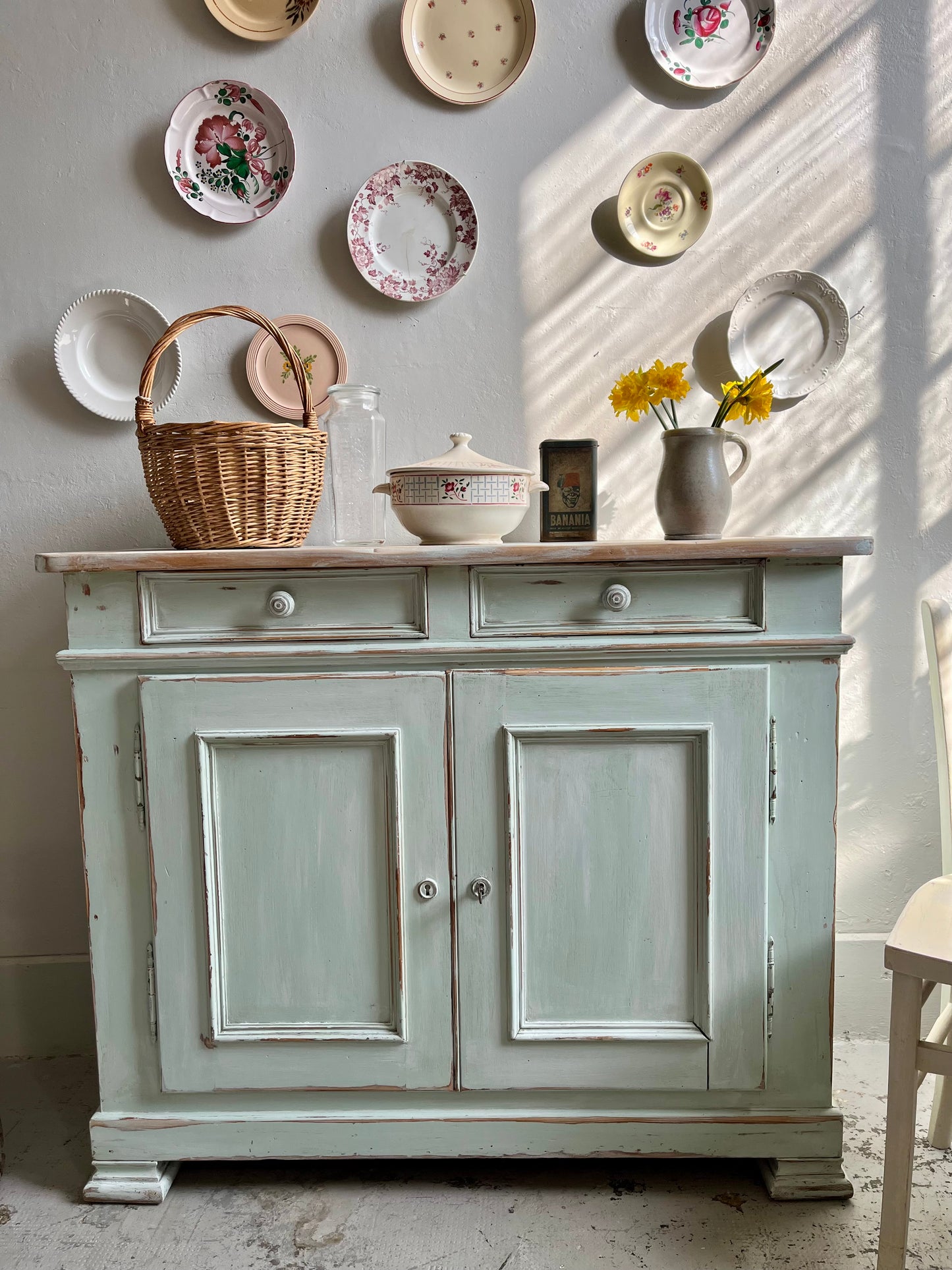 Buffet ancien patiné 2 portes bleu/vert