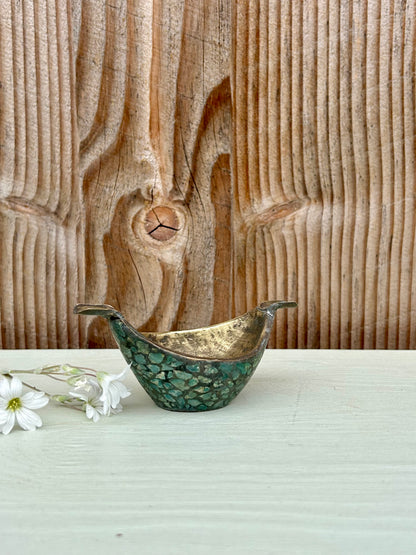 Cendrier en laiton et mosaïque turquoise