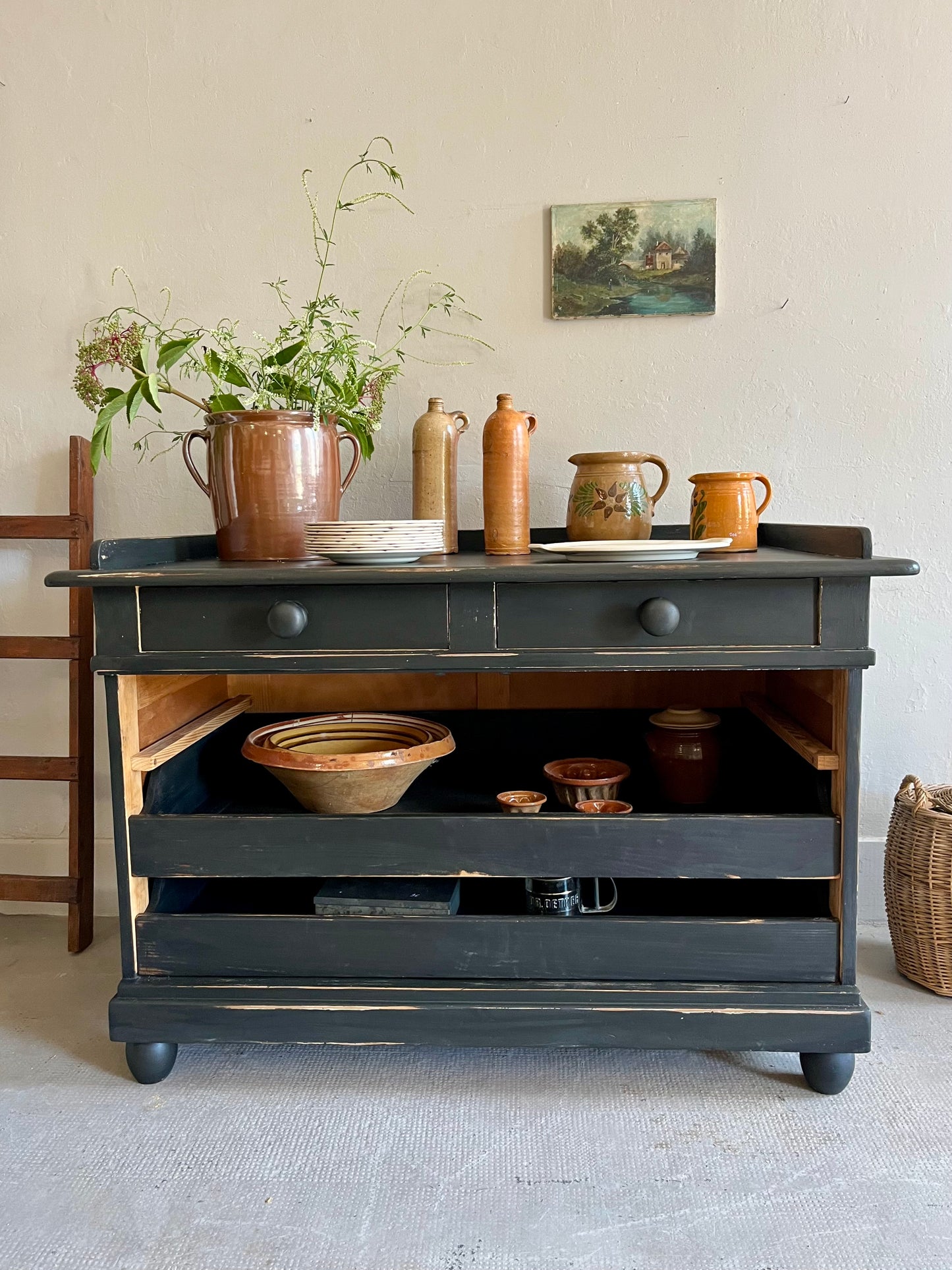 Buffet patiné noir ancien  Meubles Patine