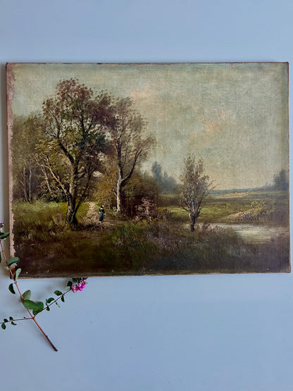 Toile peint à la main paysage   Patine