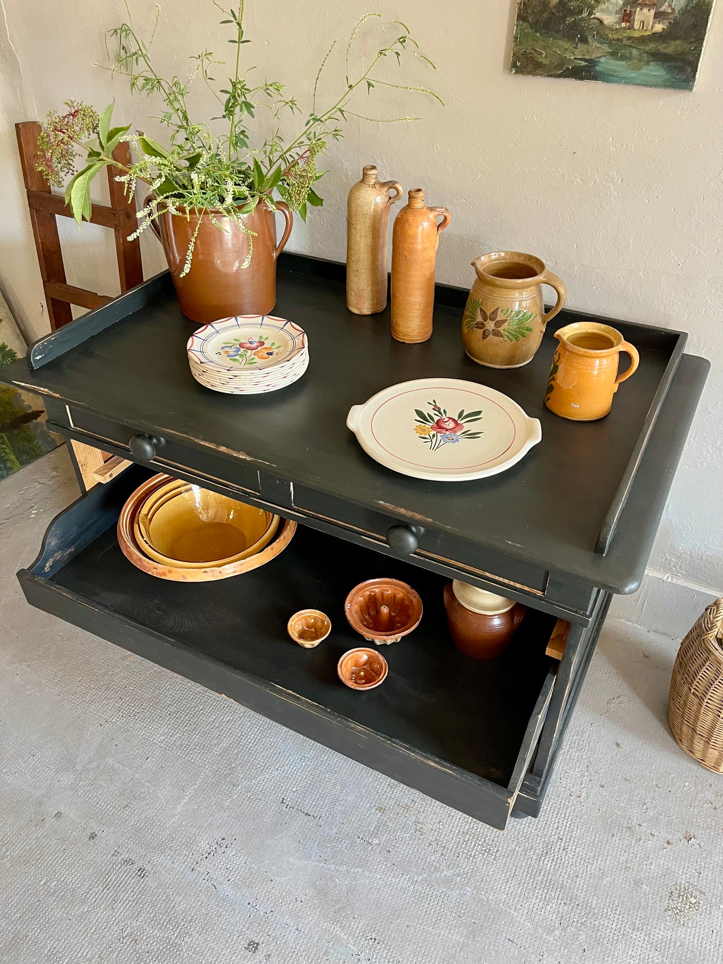 Buffet patiné noir ancien  Meubles Patine