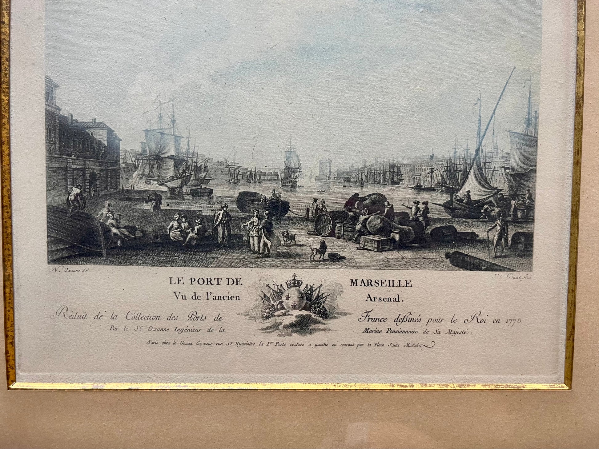 Gravure sous cadre « le port de Marseille »  Décoration Patine