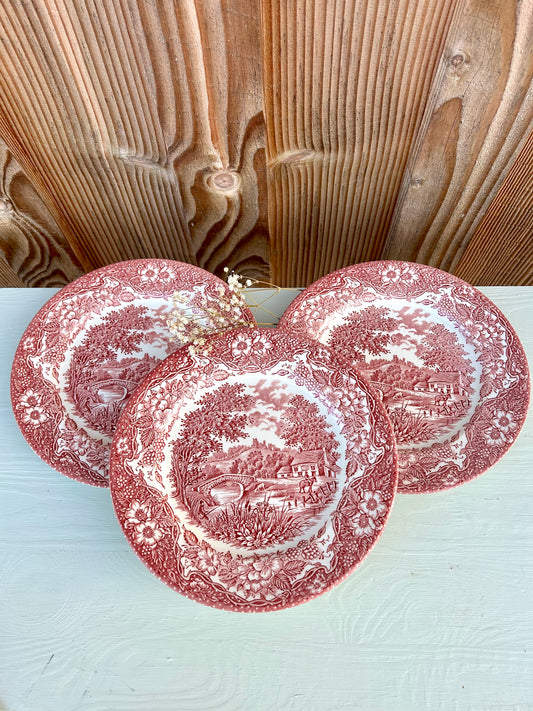 Assiettes plates en faïence rouge style anglais- lot de 3