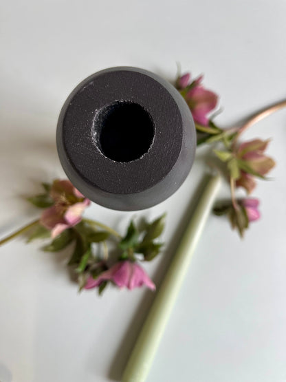 Bougeoir en bois tourné noir petit modèle