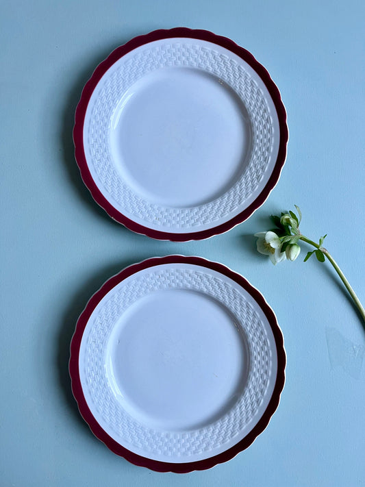Assiettes en faïence bordure bordeaux-lot de 2