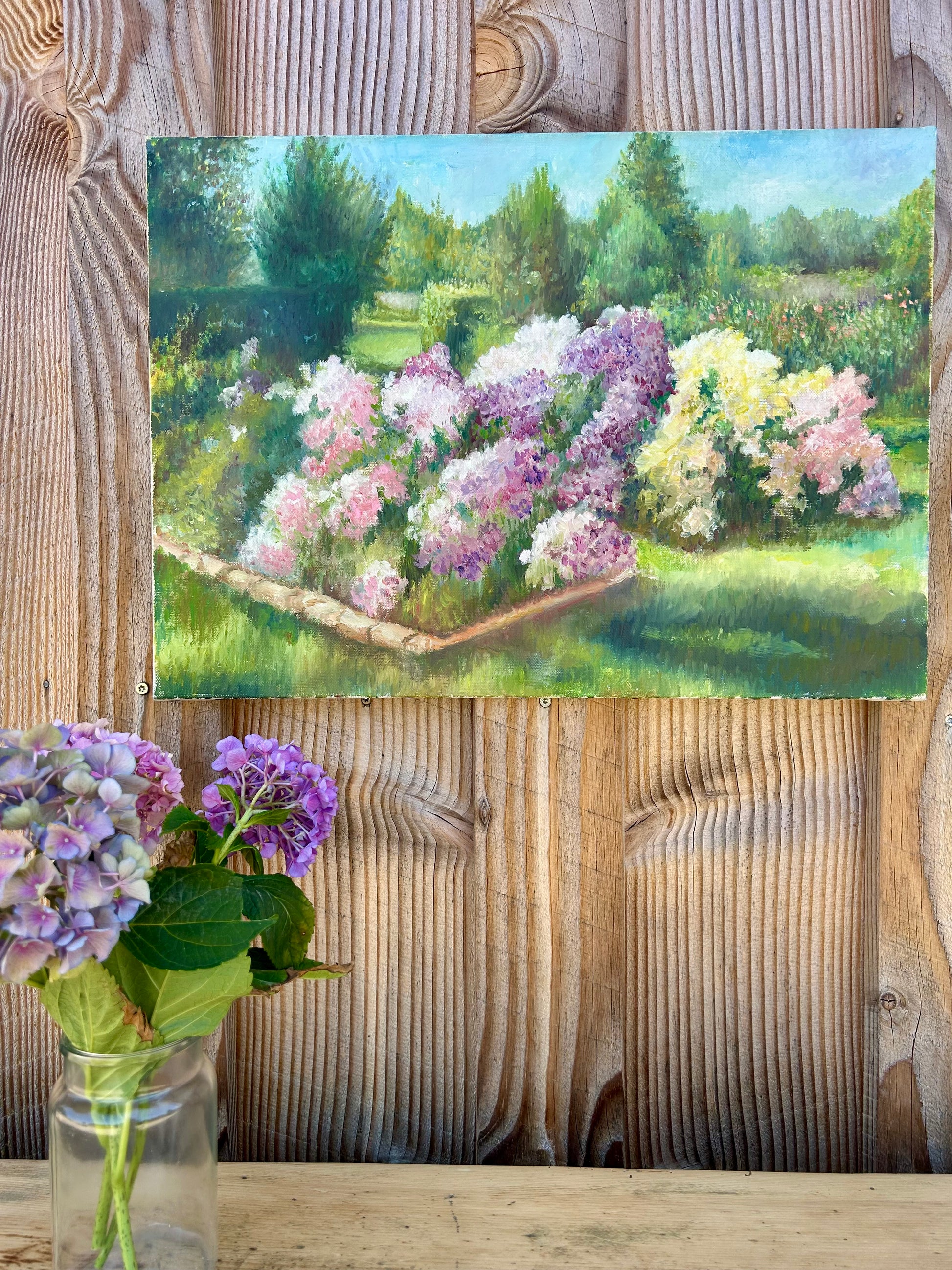 Huile sur toile jardin floral  Décoration Patine