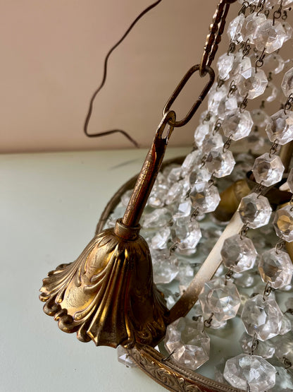 Lustre montgolfière à pampilles vintage