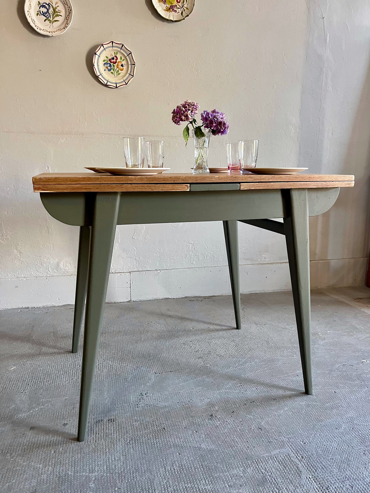 Table pieds compas avec allonges  Meubles Patine