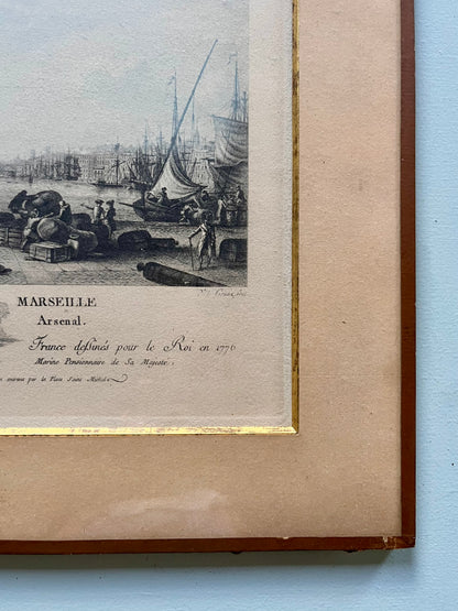 Gravure sous cadre « le port de Marseille »  Décoration Patine
