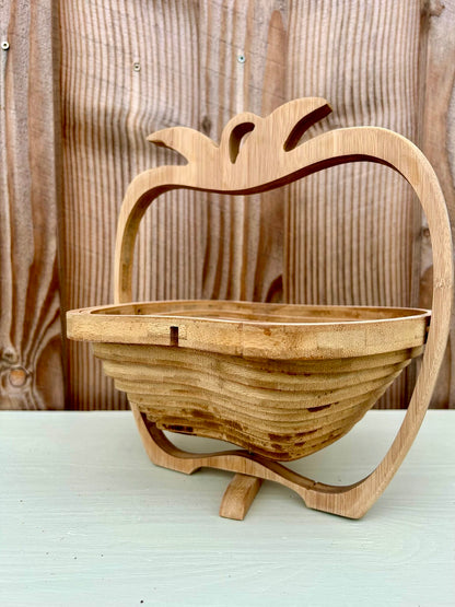 Corbeille à fruits pomme en bois pliable   Patine