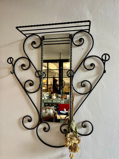 Miroir vestiaire en fer forgé vintage