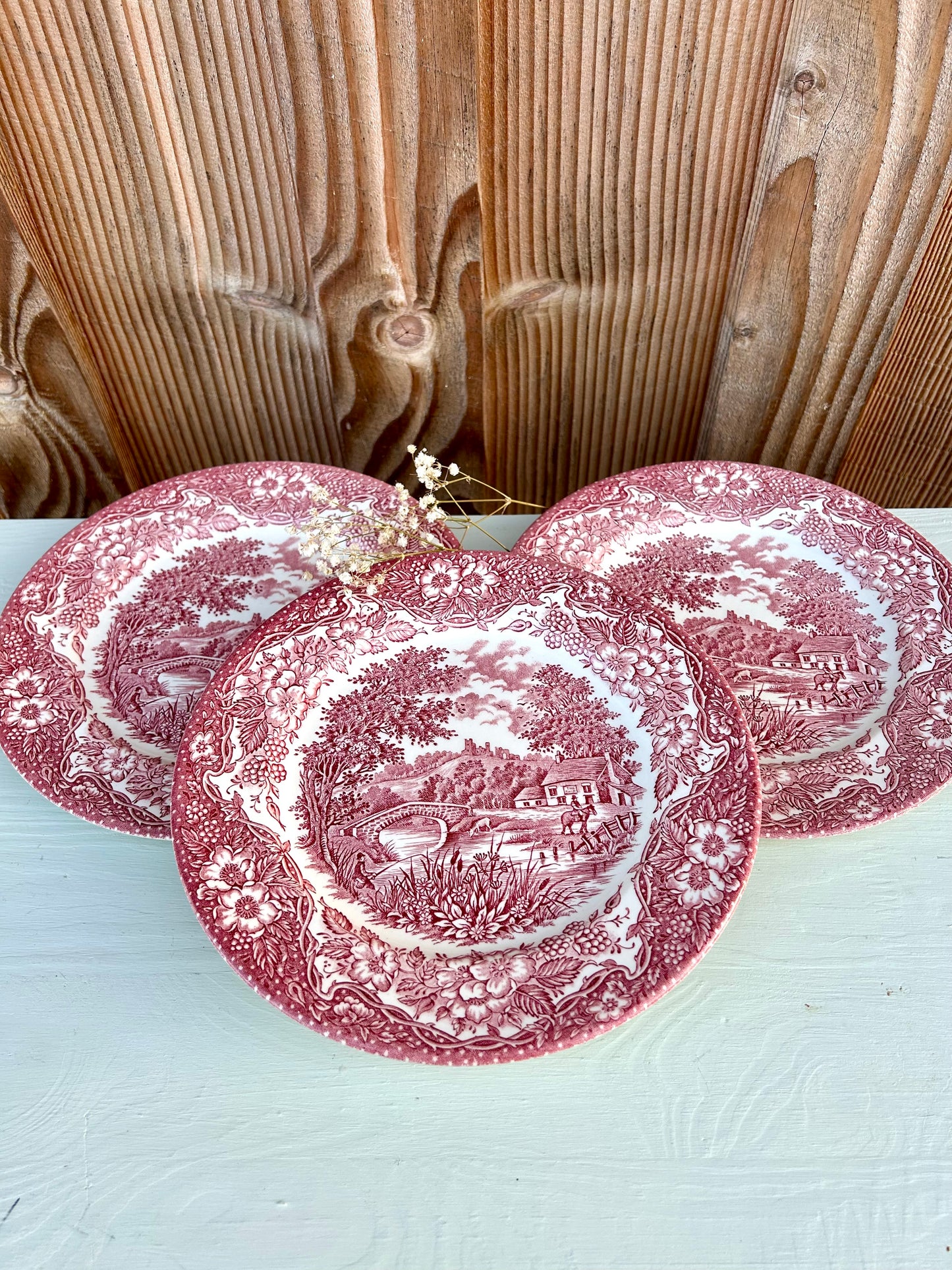 Assiettes plates en faïence rouge style anglais- lot de 3
