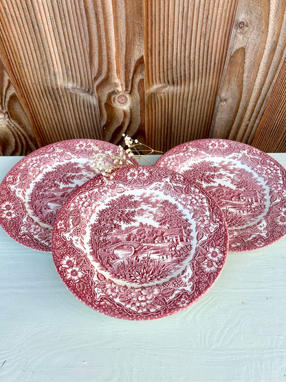 Assiettes plates en faïence rouge style anglais- lot de 3
