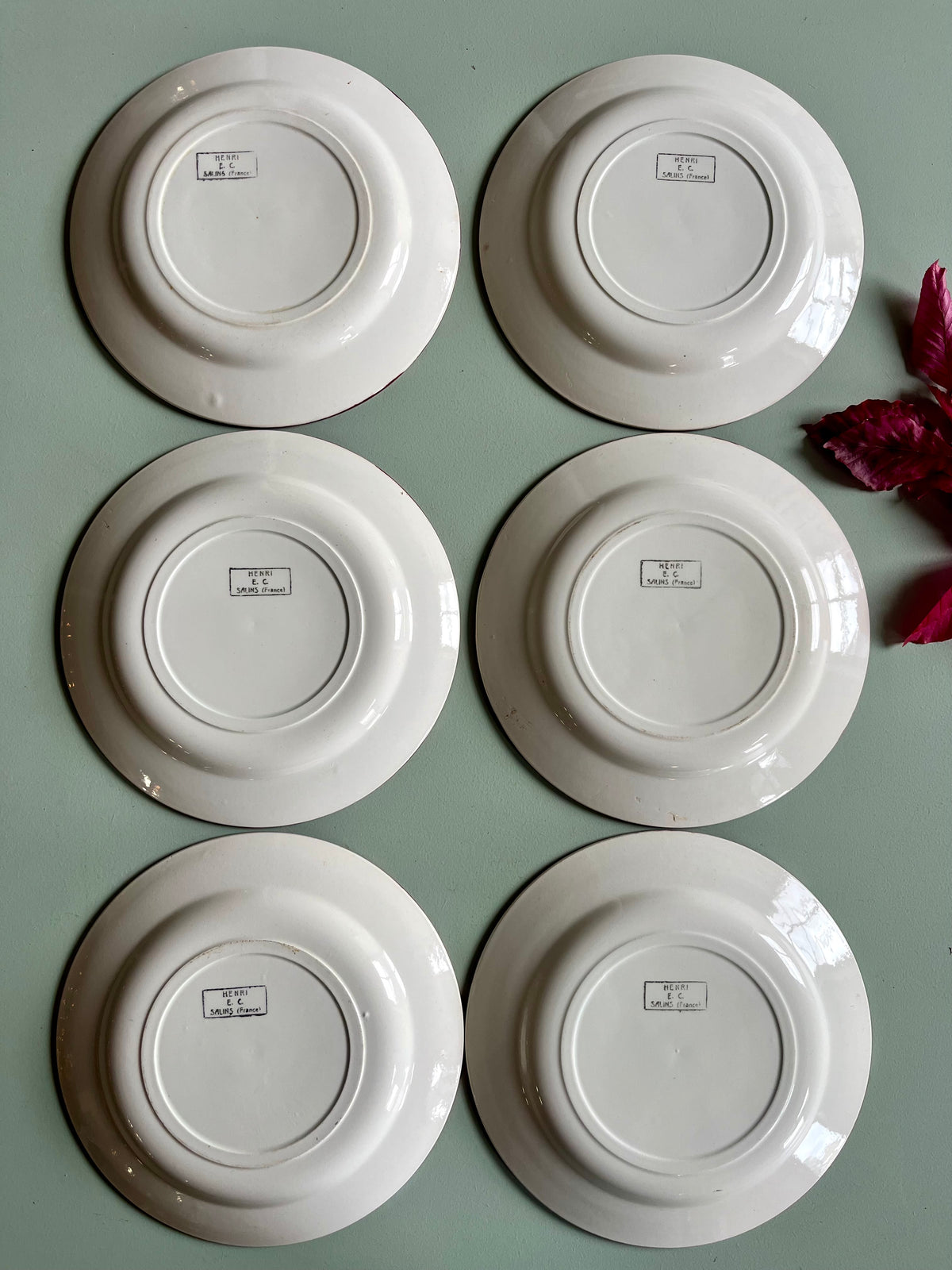 Assiettes anciennes Henri E.C. Salins – Lot de 6  Vaisselle Patine