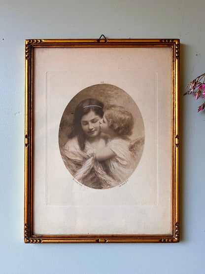 Cadre ancien doré avec illustration