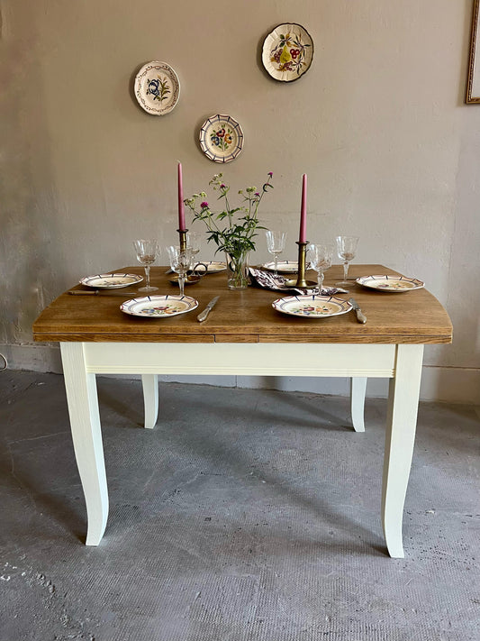 Tables ancienne bois et beige avec allonges  Meubles Patine