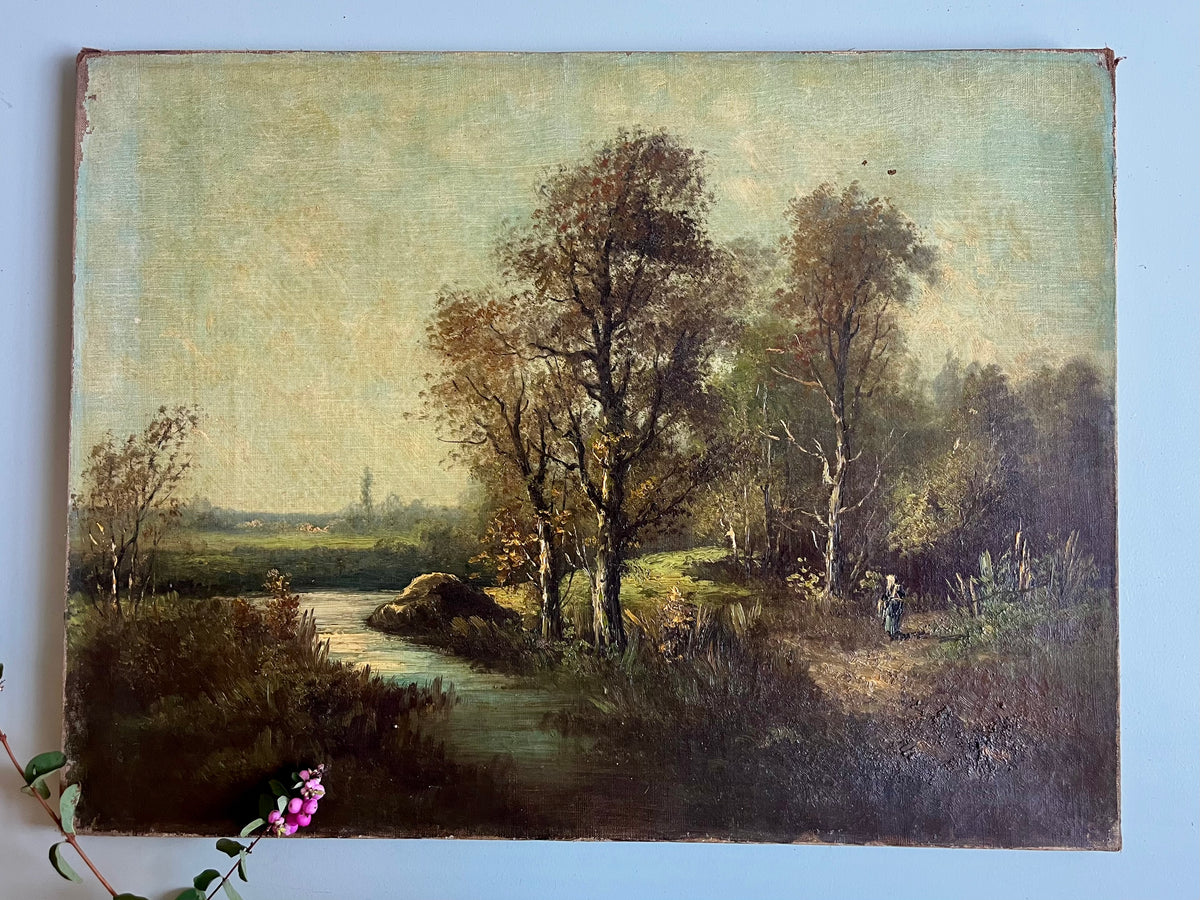 Toile peint à la main paysage   Patine
