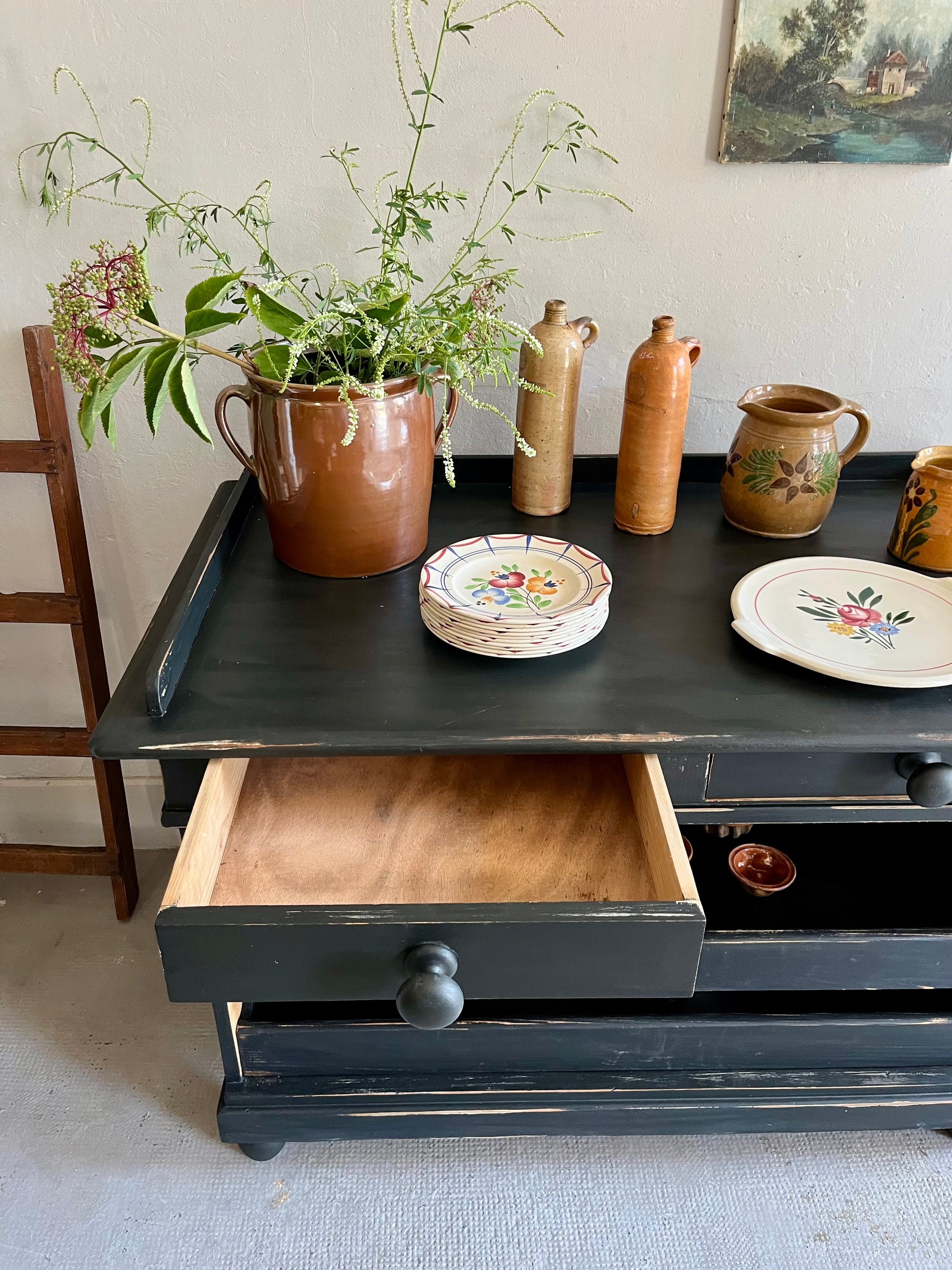 Buffet patiné noir ancien  Meubles Patine