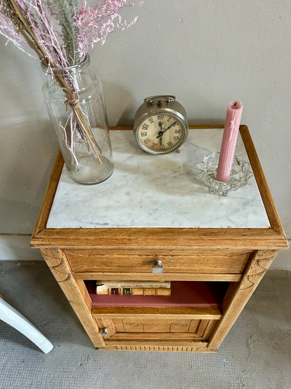 Chevet art déco - plateau marbre - niche rose